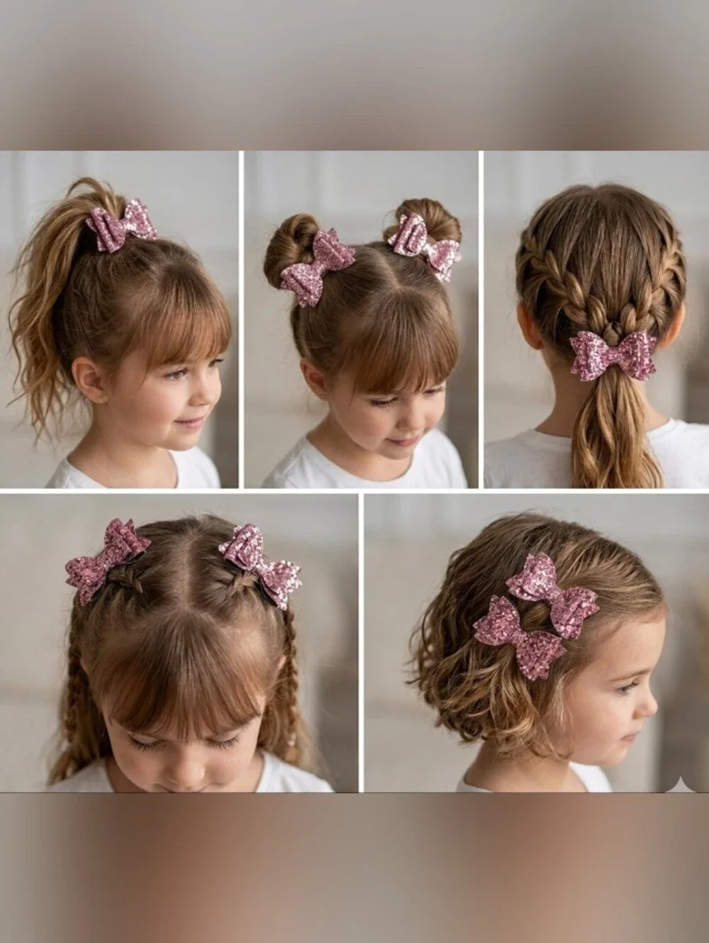 Handmade 3 Pairs Glitter Bows On Alligator Clips-cute Hair Accessory Set